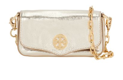 Mini Metallic Clutch Crossbody, £70, Handbags, Gold, Leather, Front view
